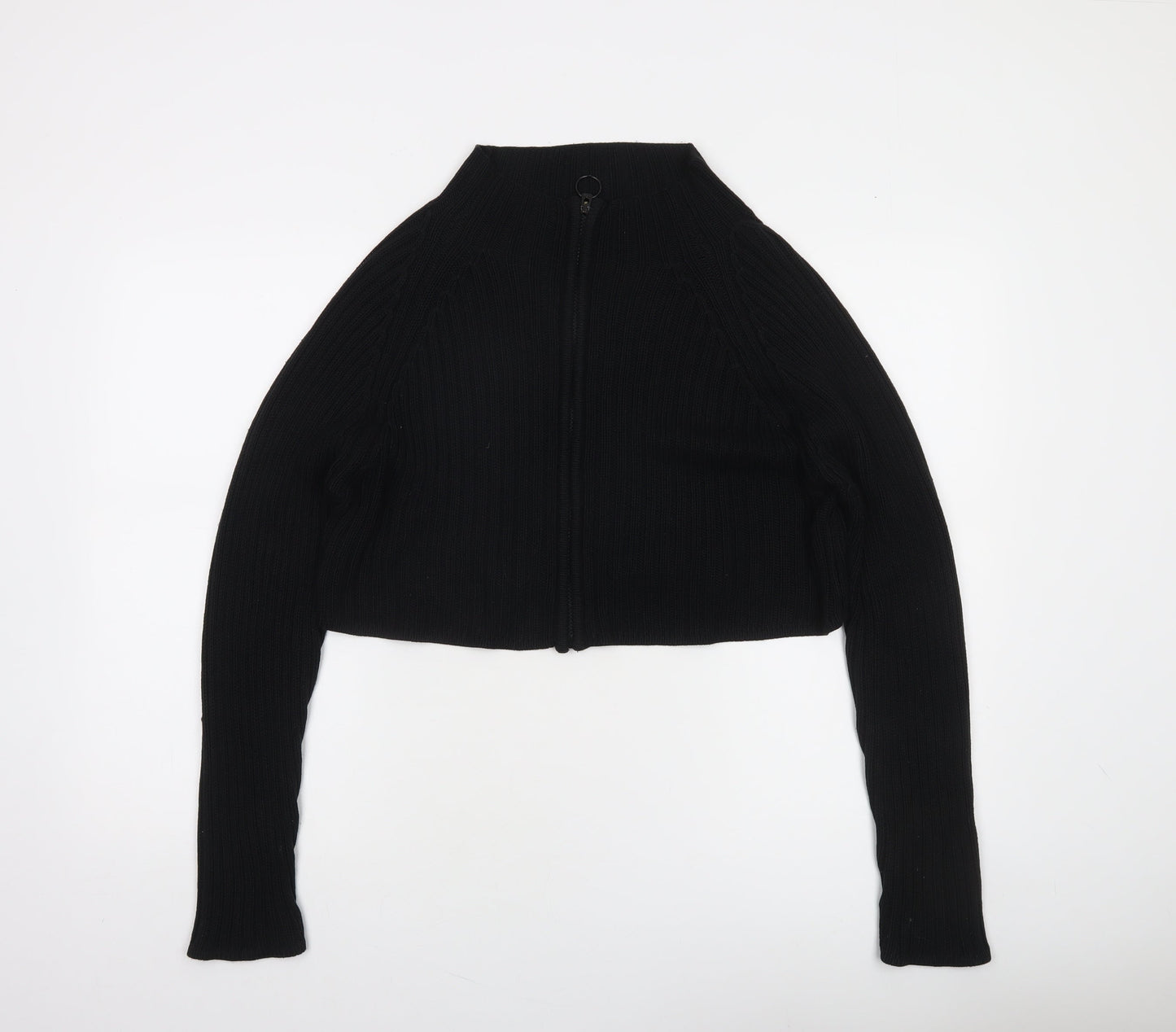 Fransa Women's Black Full Zip Ribbed Knit Jumper XL