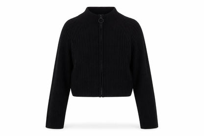 Fransa Women's Black Full Zip Ribbed Knit Jumper XL