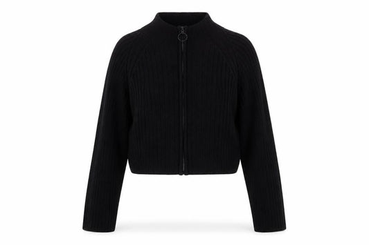 Fransa Women's Black Full Zip Ribbed Knit Jumper XL