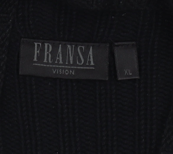 Fransa Women's Black Full Zip Ribbed Knit Jumper XL