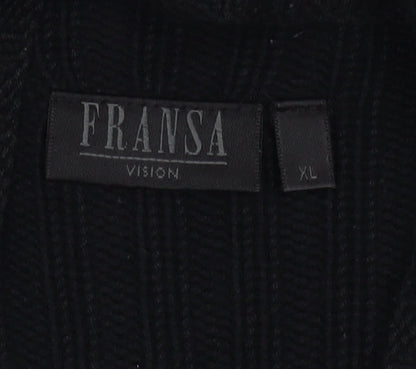 Fransa Women's Black Full Zip Ribbed Knit Jumper XL