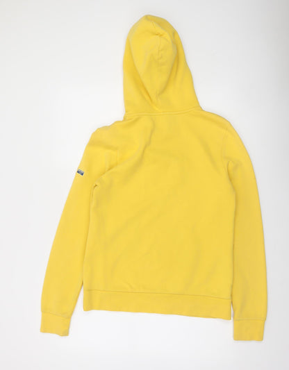 Superdry Women's Yellow Pullover Hoodie UK 10 Cotton Blend Logo Sweatshirt