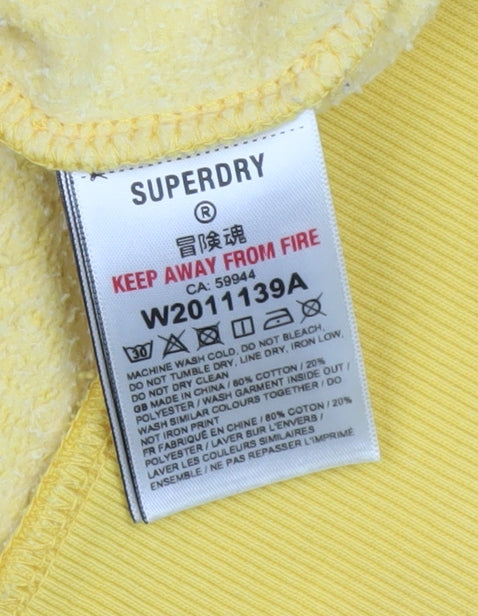 Superdry Women's Yellow Pullover Hoodie UK 10 Cotton Blend Logo Sweatshirt