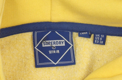Superdry Women's Yellow Pullover Hoodie UK 10 Cotton Blend Logo Sweatshirt