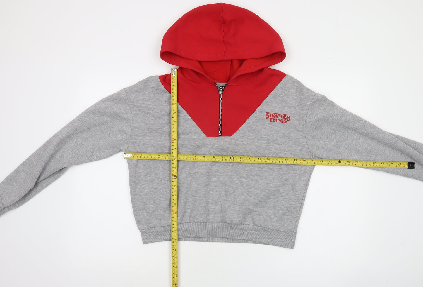 Stranger Things Grey Red XS Women's Hoodie Netflix Half Zip Cotton Blend