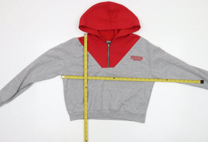 Stranger Things Grey Red XS Women's Hoodie Netflix Half Zip Cotton Blend
