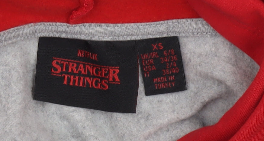 Stranger Things Grey Red XS Women's Hoodie Netflix Half Zip Cotton Blend