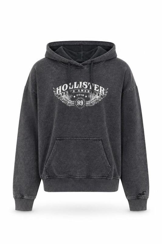 Hollister Women’s Dark Grey Small Pullover Hoodie with Logo Print