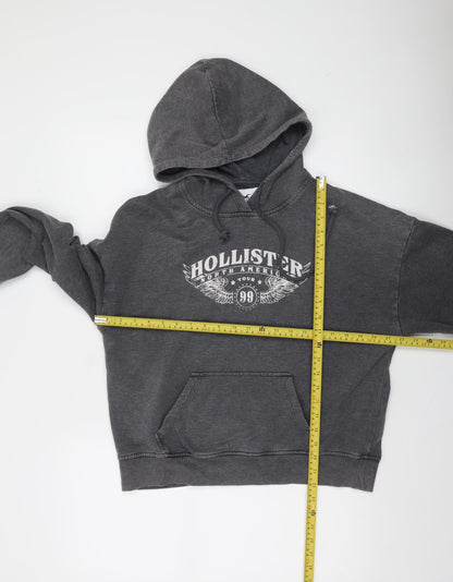Hollister Women’s Dark Grey Small Pullover Hoodie with Logo Print