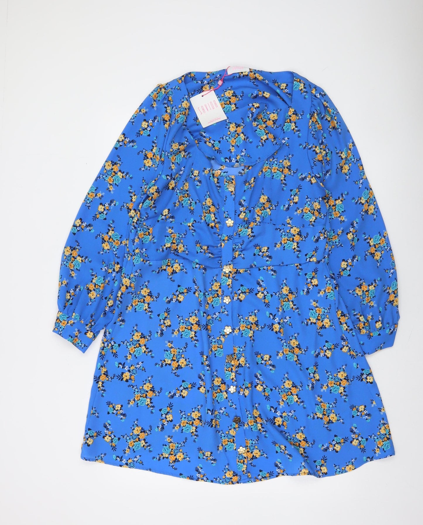 Savida Women's Blue Floral A-Line Knee Length Dress Size 18