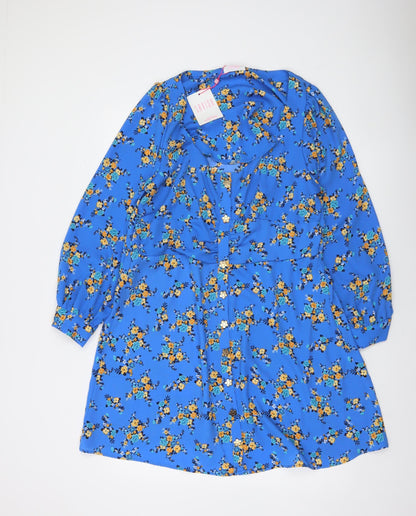 Savida Women's Blue Floral A-Line Knee Length Dress Size 18