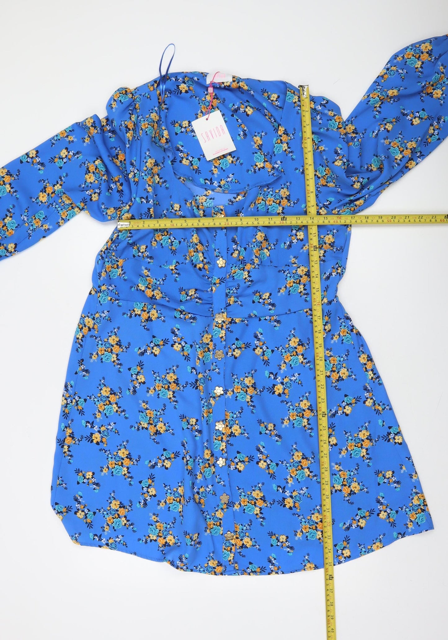 Savida Women's Blue Floral A-Line Knee Length Dress Size 18