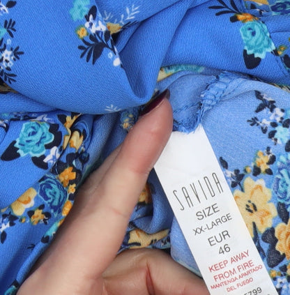 Savida Women's Blue Floral A-Line Knee Length Dress Size 18