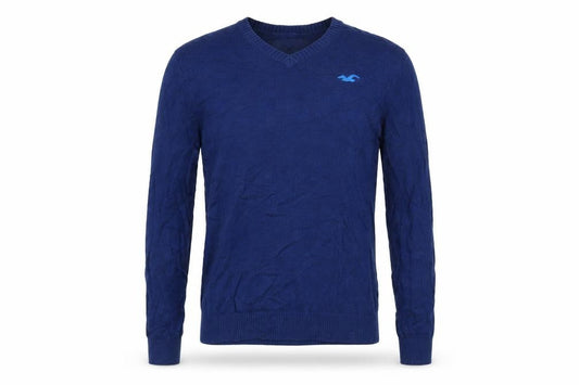 Hollister Men’s Blue V-Neck Cotton Blend Pullover Jumper M