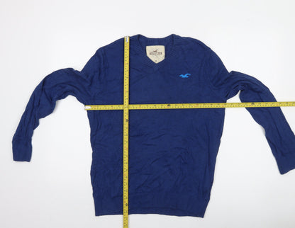 Hollister Men’s Blue V-Neck Cotton Blend Pullover Jumper M