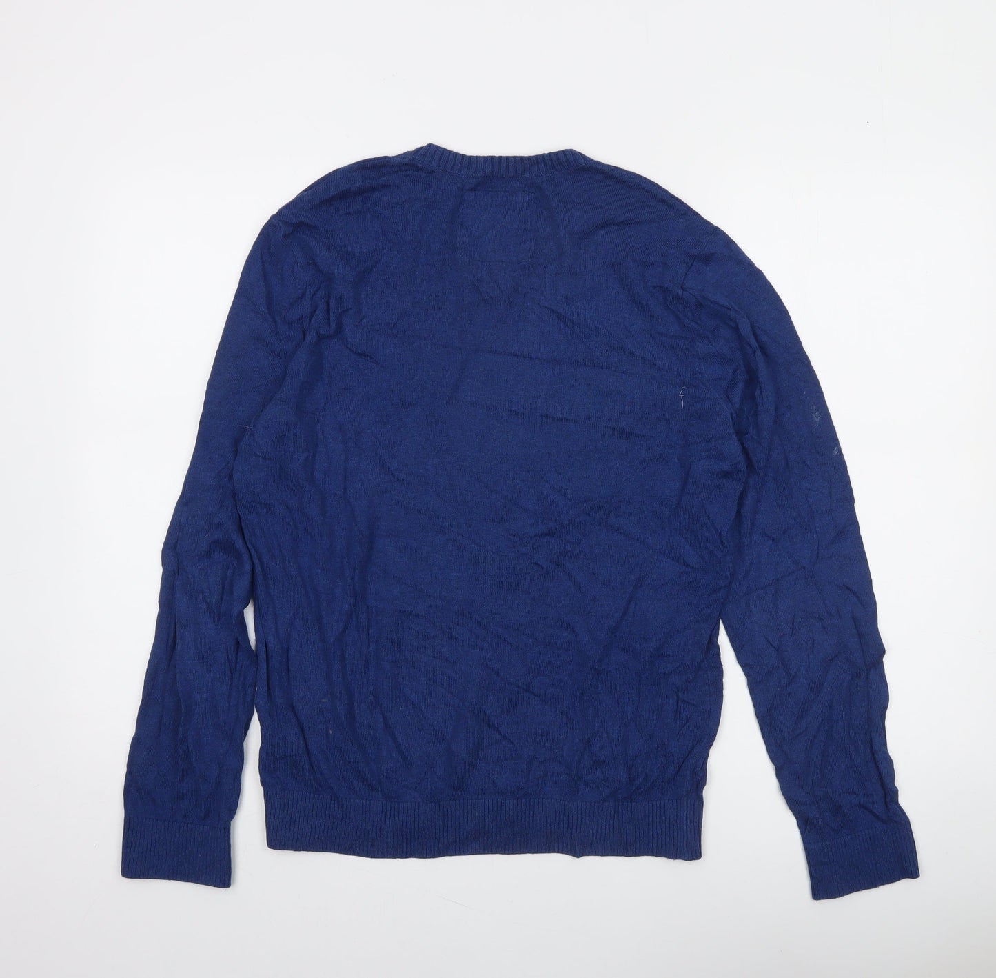 Hollister Men’s Blue V-Neck Cotton Blend Pullover Jumper M