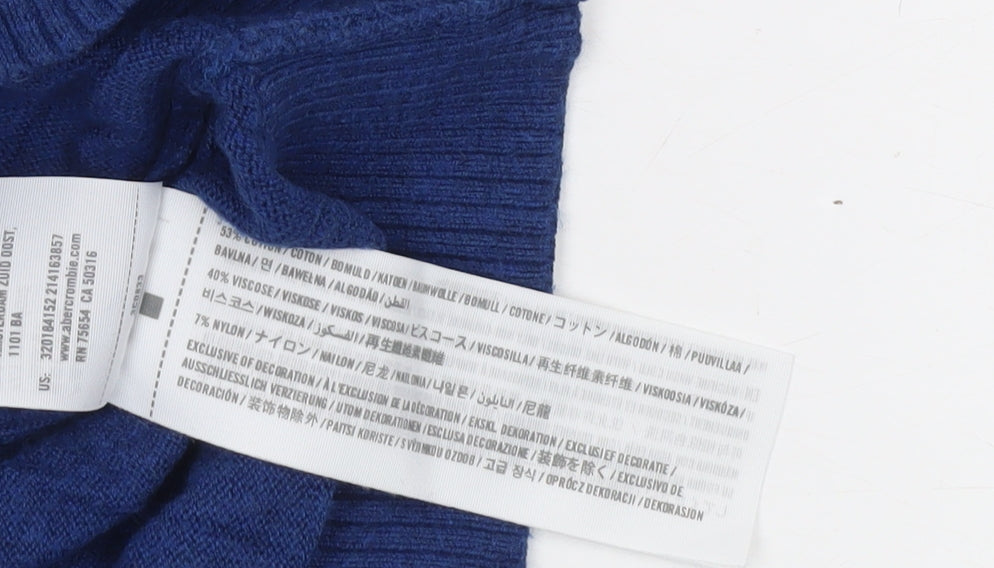 Hollister Men’s Blue V-Neck Cotton Blend Pullover Jumper M