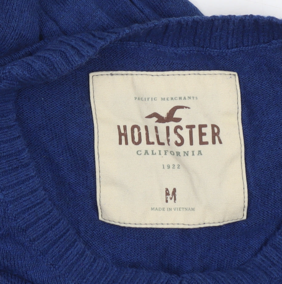 Hollister Men’s Blue V-Neck Cotton Blend Pullover Jumper M