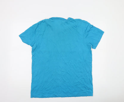 Puma Men's Blue Colourblock Logo Crew Neck Cotton T-Shirt Size L