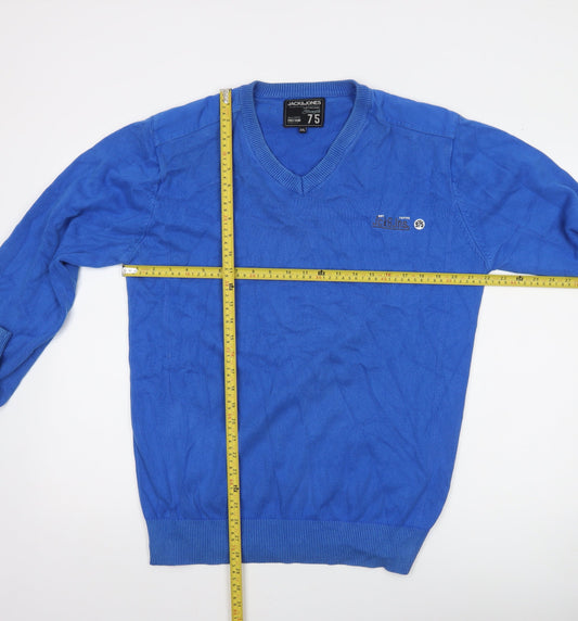Jack & Jones Men's Blue 2XL V-Neck Cotton Pullover Jumper