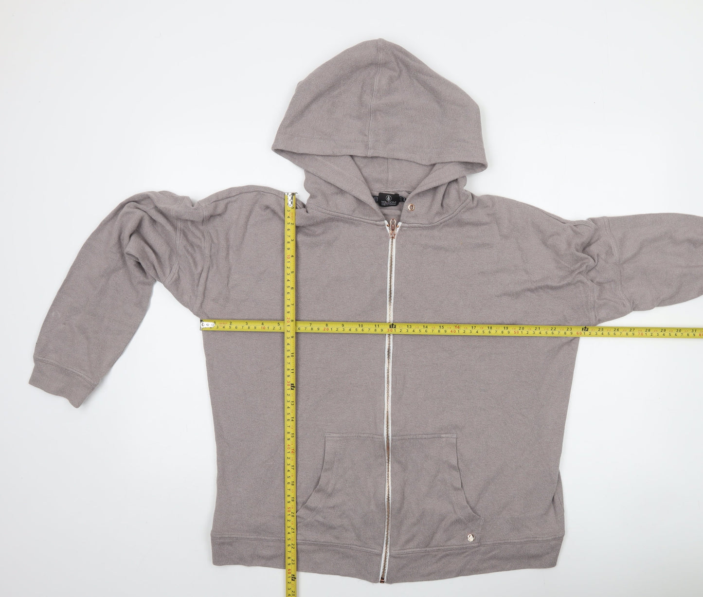 Volcom Women Grey XL Full Zip Hooded Jumper Cotton Blend