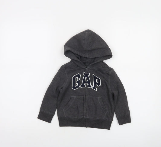 GAP Boys Grey Full Zip Hoodie 2 Years Cotton Blend Lined Casual