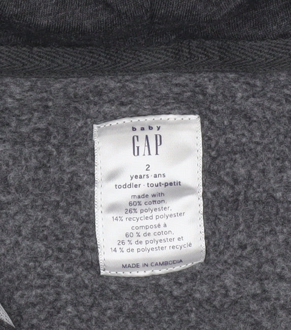 GAP Boys Grey Full Zip Hoodie 2 Years Cotton Blend Lined Casual