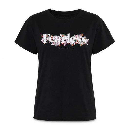 Stradivarius Women’s Black Floral Fearless Cotton T-Shirt Size 8