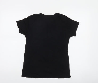 Stradivarius Women’s Black Floral Fearless Cotton T-Shirt Size 8
