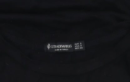 Stradivarius Women’s Black Floral Fearless Cotton T-Shirt Size 8