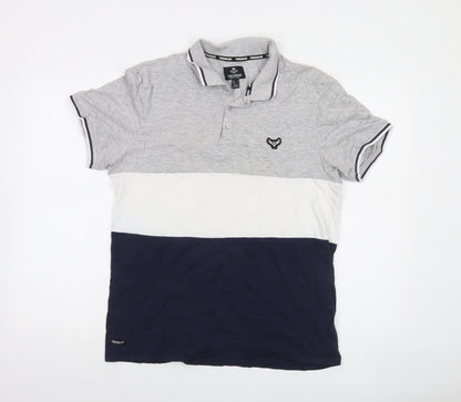 Threadbare Men's Grey Colourblock Polo Shirt Size L Cotton Blend