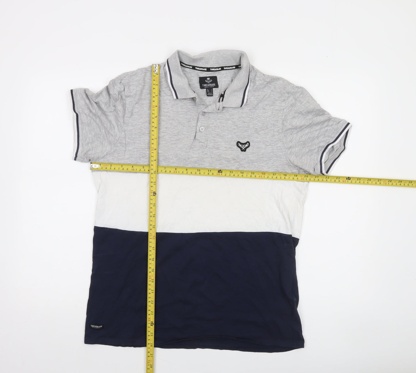 Threadbare Men's Grey Colourblock Polo Shirt Size L Cotton Blend