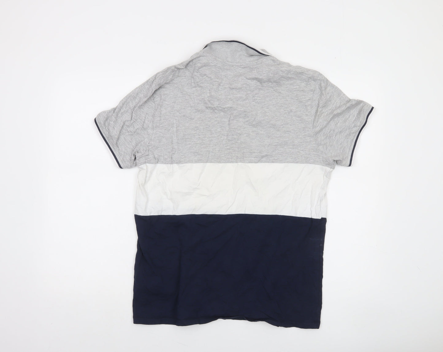 Threadbare Men's Grey Colourblock Polo Shirt Size L Cotton Blend