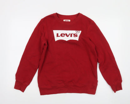Levi's Boys Red Graphic Logo Pullover Sweatshirt 16 Years Fleece Crew Neck