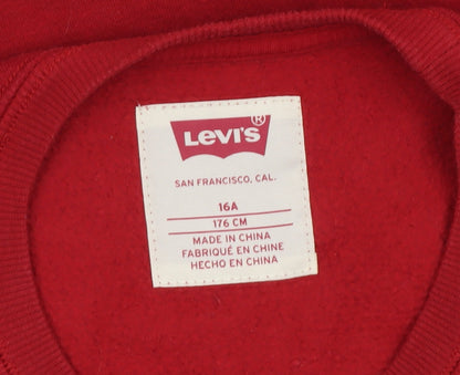 Levi's Boys Red Graphic Logo Pullover Sweatshirt 16 Years Fleece Crew Neck