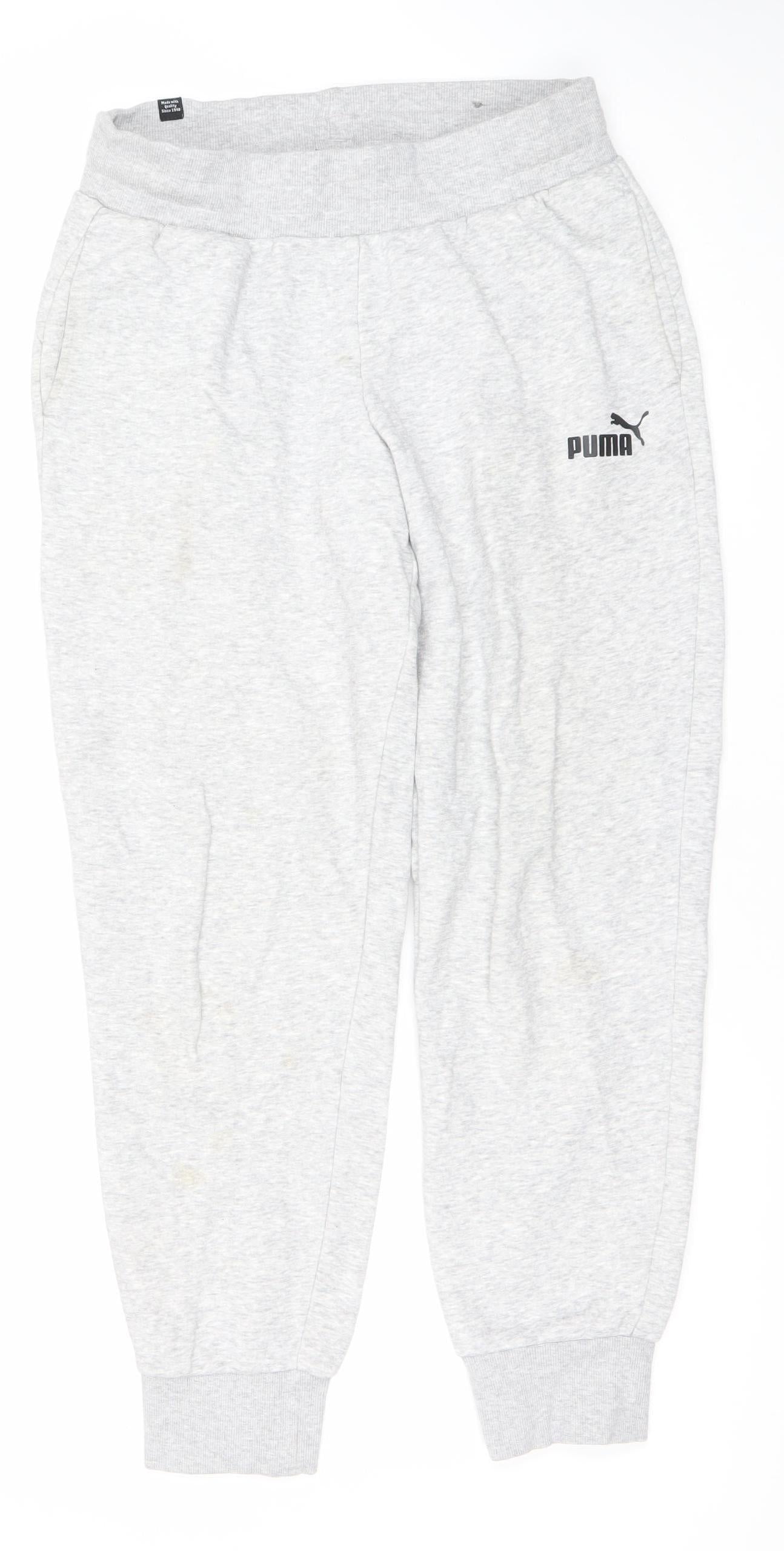 Puma Women Grey Small Jogger Sweatpants - Cotton Blend Lined Comfort