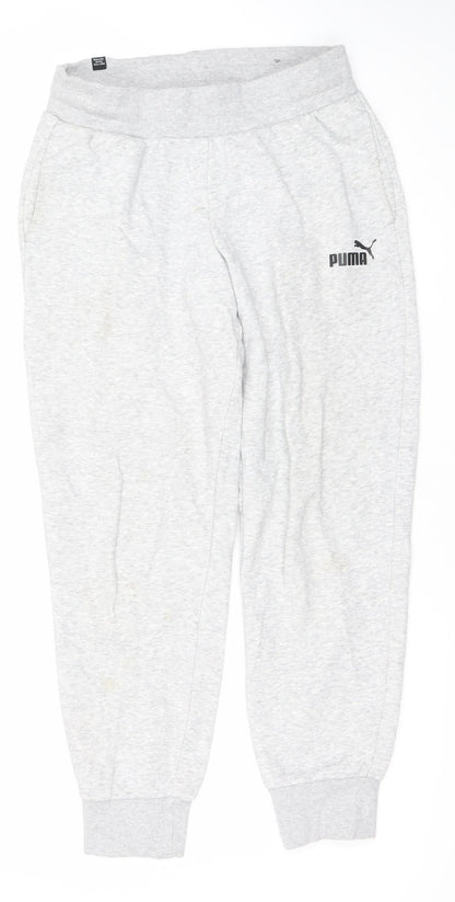 Puma Women Grey Small Jogger Sweatpants - Cotton Blend Lined Comfort