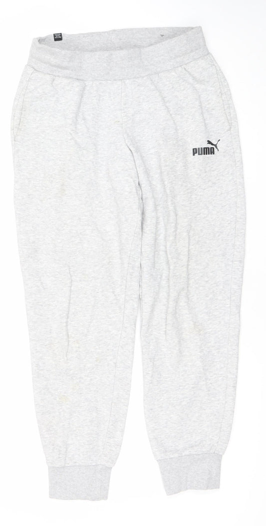 Puma Women Grey Small Jogger Sweatpants - Cotton Blend Lined Comfort