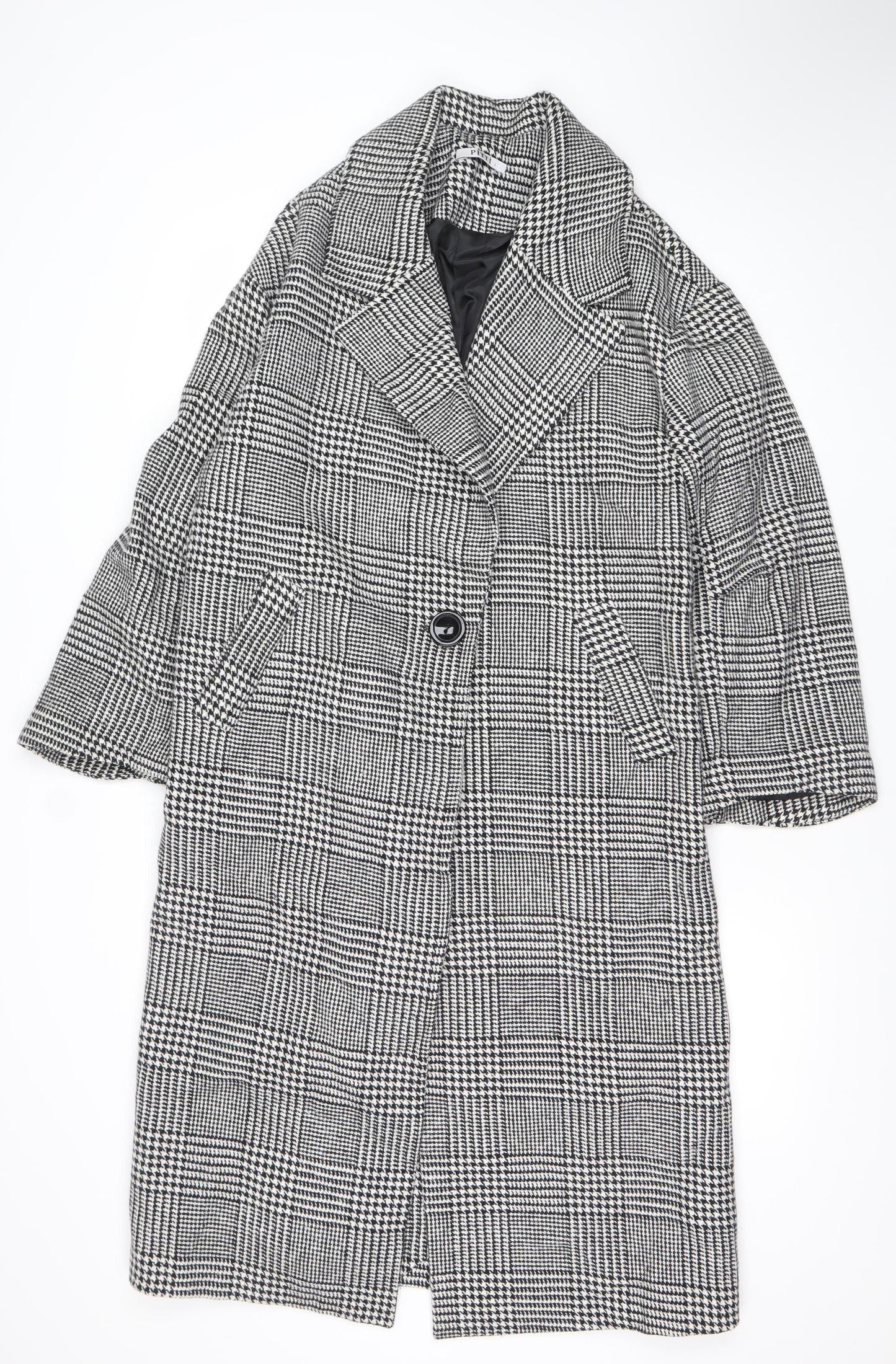 Pitti Women’s Black Check Wool Blend Long Overcoat Size L