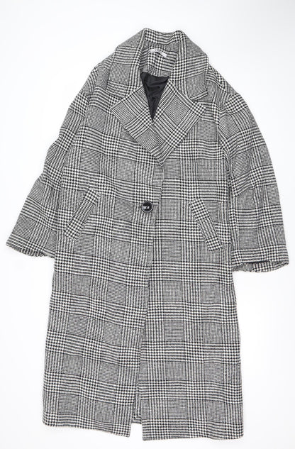 Pitti Women’s Black Check Wool Blend Long Overcoat Size L