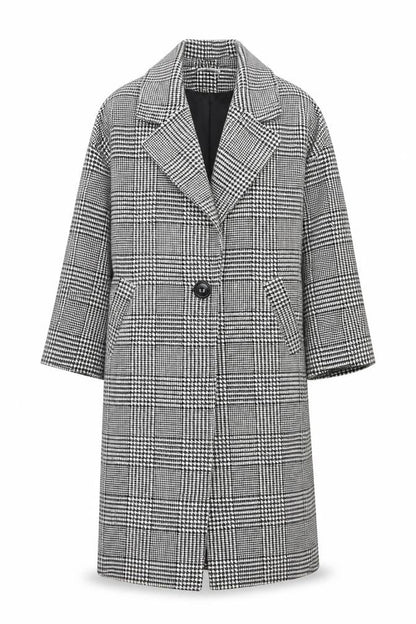 Pitti Women’s Black Check Wool Blend Long Overcoat Size L