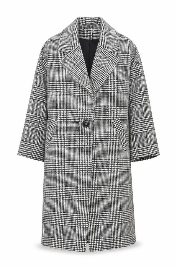 Pitti Women’s Black Check Wool Blend Long Overcoat Size L