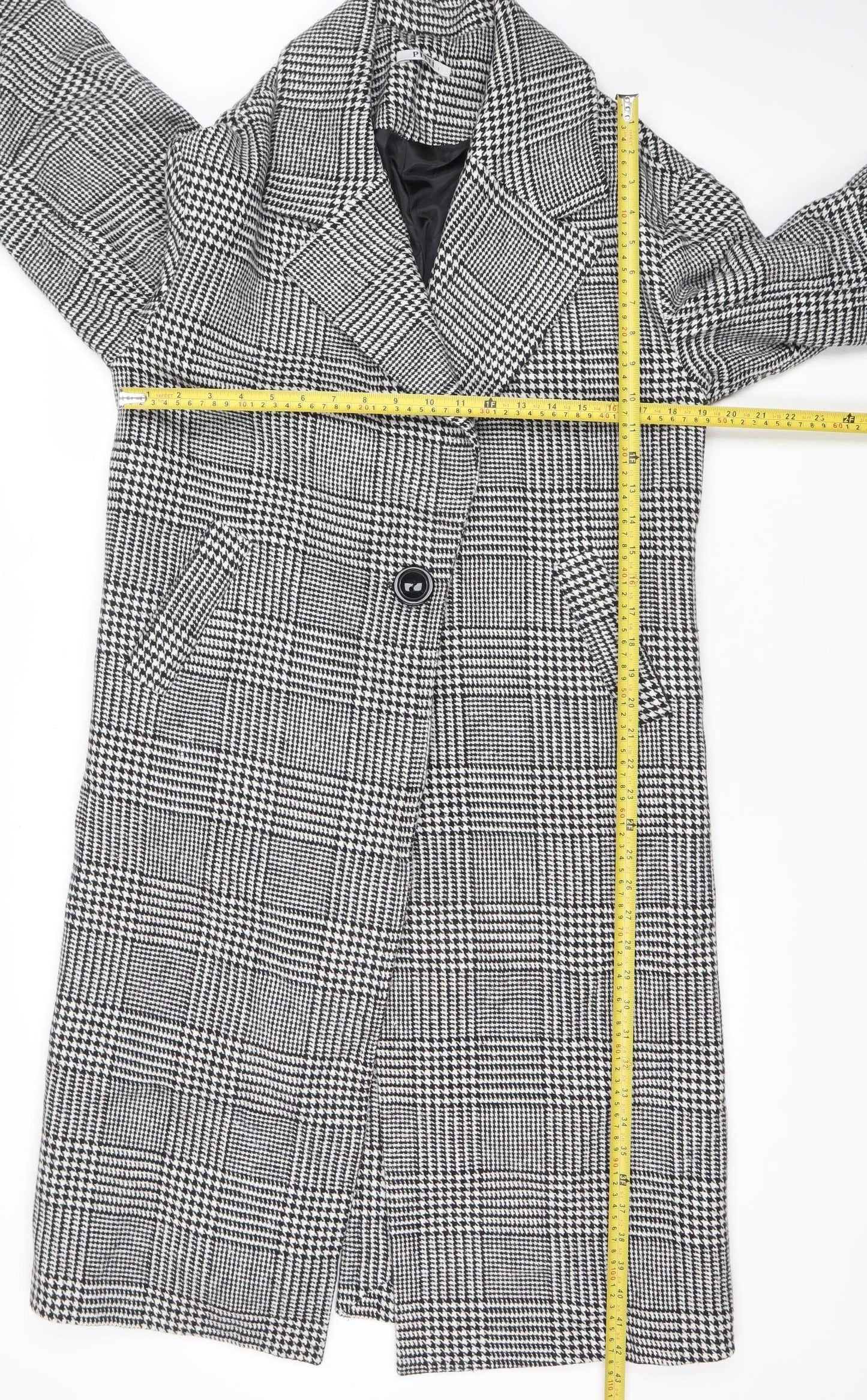 Pitti Women’s Black Check Wool Blend Long Overcoat Size L