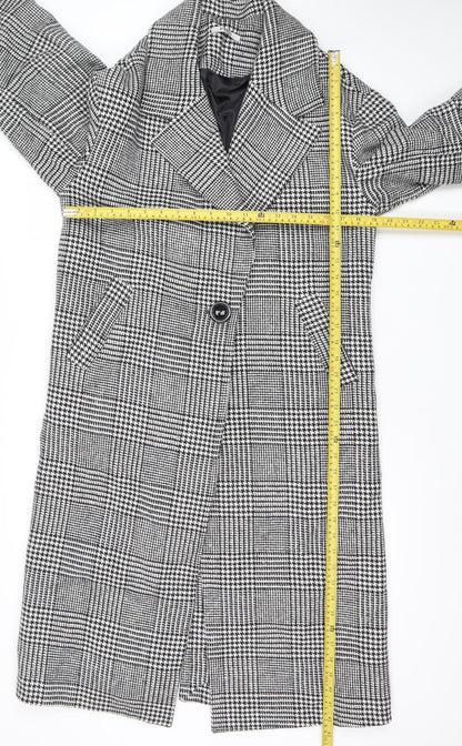 Pitti Women’s Black Check Wool Blend Long Overcoat Size L