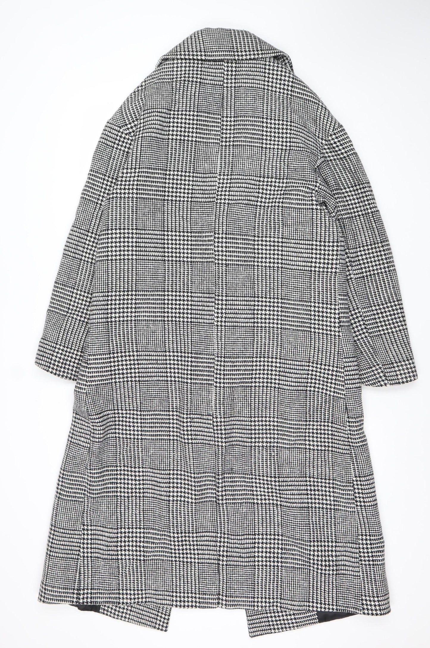 Pitti Women’s Black Check Wool Blend Long Overcoat Size L