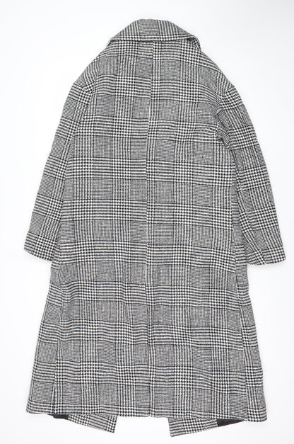 Pitti Women’s Black Check Wool Blend Long Overcoat Size L