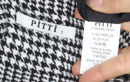 Pitti Women’s Black Check Wool Blend Long Overcoat Size L