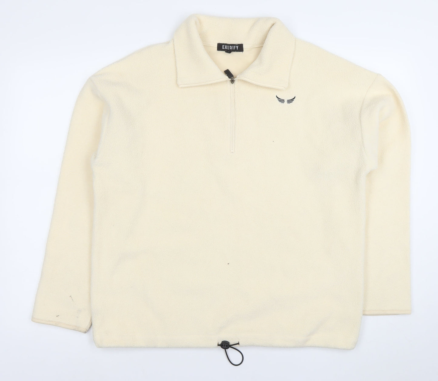 Exerify Women Beige Fleece 1/4 Zip Pullover Sweatshirt Size S