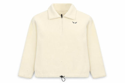Exerify Women Beige Fleece 1/4 Zip Pullover Sweatshirt Size S