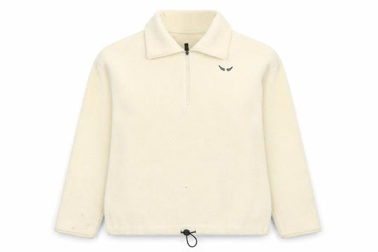 Exerify Women Beige Fleece 1/4 Zip Pullover Sweatshirt Size S